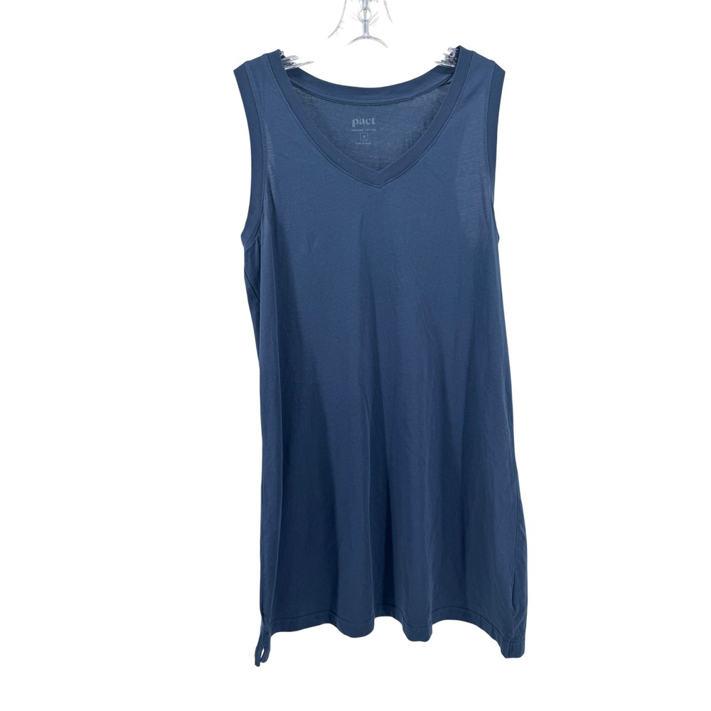Pact Organic‎ Cotton Tank Dress Womens Medium Blue V-Neck Relaxed Sleeveless